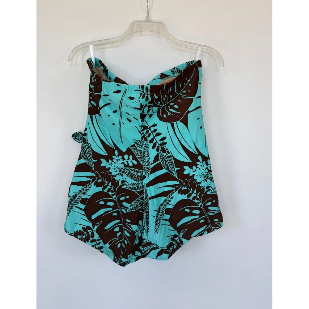 Beach‎ Bay Woman's Turquoise Brown Tropical Beaded Sarong Swimsuit 18W New Beach